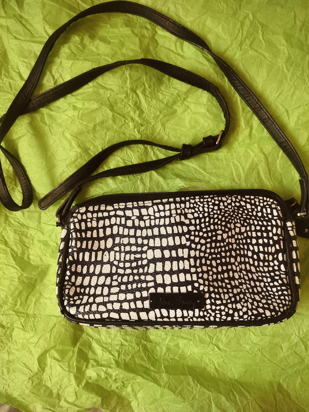 Vera Bradley Black and White Croc-Print Crossbody Bag